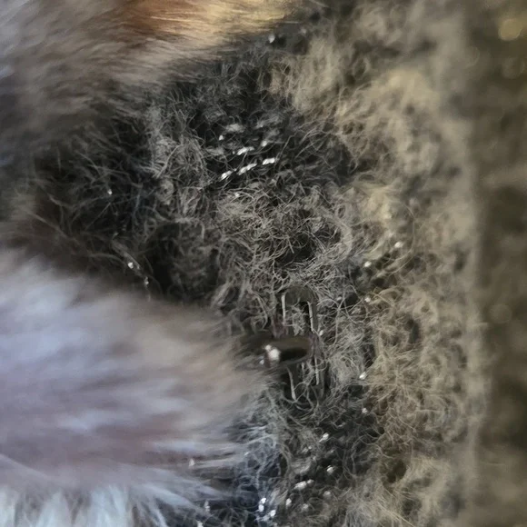 RARE Gray Metallic Accent Cardigan Sweater with Feather Accent Trim - Picture 14 of 16